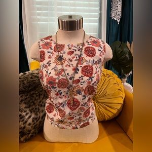 Forever 21 White & Orange Floral Sleeveless Tank Size S